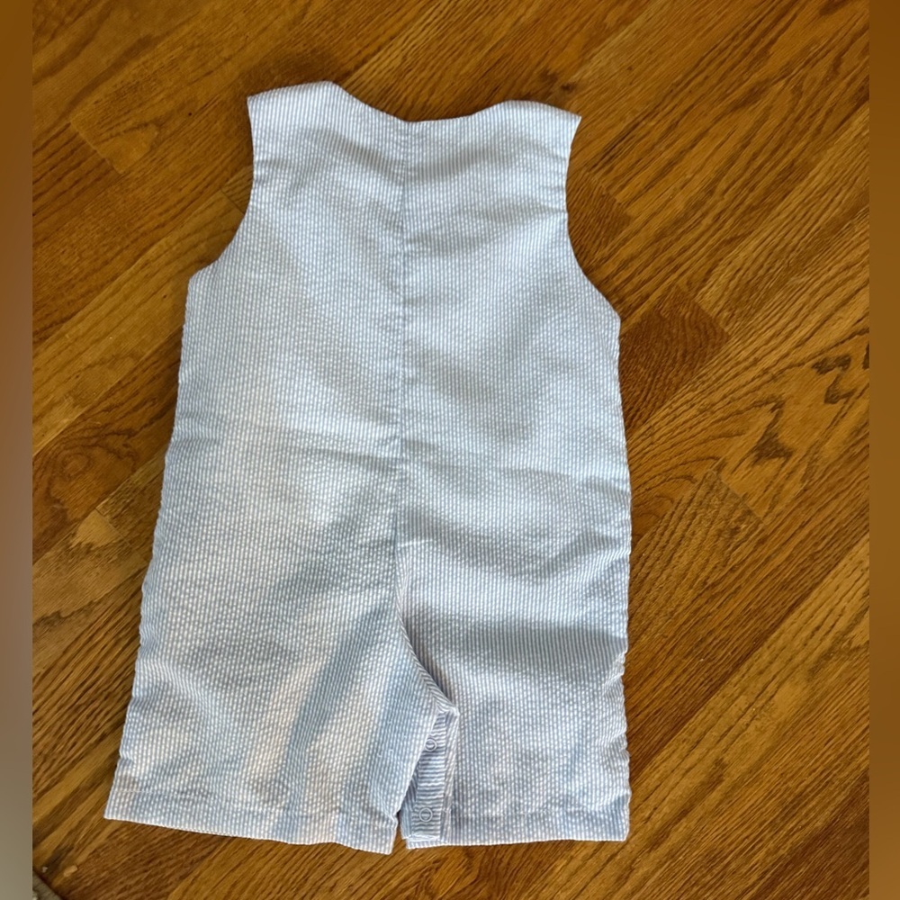 NWT Lil Cactus Blue Seersucker Pumpkin Shortalls 2T - Picture 3 of 4